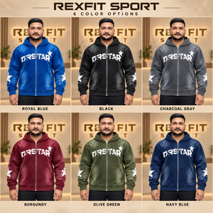 Sweat à capuche zippé bleu personnalisé pour homme, en molleton épais, coupe oversize, style streetwear, imprimé étoiles, veste décontractée d'hiver - Product Image 2
