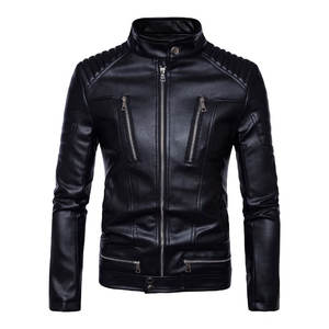 Veste en simili cuir pour homme, coupe-vent, zippée, style motard, décontractée, pour l'hiver - Product Image 1