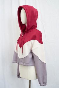 Women's <b>Cropped</b> Color Block <b>Zip</b> <b>Up</b> Hoodie Oversized Long Sleeve Fleece Hooded Sweatshirt Casual Streetwear Jacket - Product Image 3