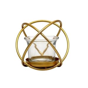 Support de bougie géométrique doré avec coupelle en verre pour bougie chauffe-plat, centre de table décoratif pour la maison, les mariages et les fêtes - Product Image 3