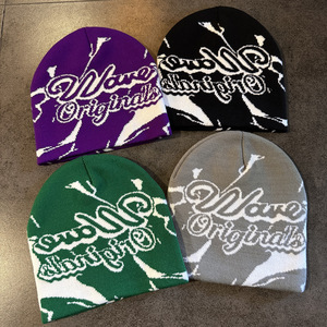 Custom Logo Knitted Printed Beanie Manufacturers All Over Print Jacquard Y2K Gothic No Cuff Skull <b>Cap</b> <b>Winter</b> Hat - Product Image 2
