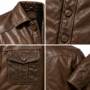 Custom Plus Size Genuine Leather <b>Jacket</b> <b>Men</b> Washed Crinkled Brown Leather <b>Jacket</b> Casual Turn-Down Collar with Pockets - Product Image 4