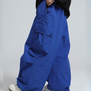 Pantalon cargo imperméable bleu unisexe, taille élastique pour adultes, ski, snowboard - Product Image 3