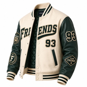 Veste universitaire en cuir vert clair pour homme, avec patch brodé personnalisé, style preppy, pour l'automne - Product Image 2