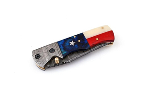 Nouveau couteau pliant de poche en acier Damas premium, manche Texas, verrouillage Liner Lock, DIY OEM - Product Image 4