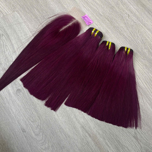Extensions de cheveux vierges vietnamiens lisses et soyeux pour femmes, prix de gros usine, couleur tendance bordeaux foncé, trame de cheveux - Product Image 4