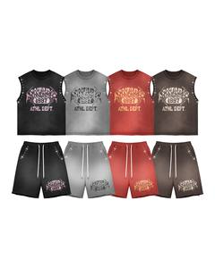 Multi Color <b>Studded</b> Tank Top Shorts Set | Oversized Sleeveless Graphic Matching Set | Streetwear OEM Private Label - Product Image 1