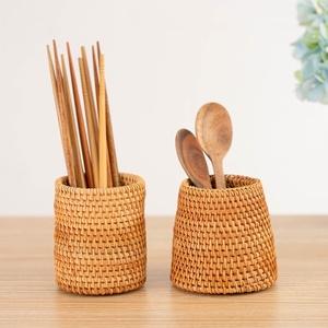 Handcrafted rattan pen marker storage basket girls essentials <b>make</b> <b>up</b> brush pencil holder <b>case</b> - Product Image 3