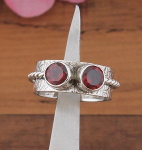 Wholesale Natural <b>Garnet</b> Spinner <b>Ring</b> 925 Sterling <b>Silver</b> Handmade Meditation <b>Ring</b> Double Gemstone Band Vintage Jewelry - Product Image 3