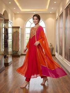 Designer Chanderi Silk Style Kurta <b>Pant</b> Set with Cording Embroidery & <b>Sequin</b> Work Dupatta - Product Image 5