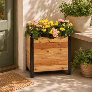 Jardinière carrée en bois d'acacia, potager surélevé, style ferme, écologique, durable, pour jardinage intérieur/extérieur, pots à fleurs, décoration intérieure - Product Image 4