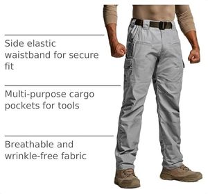 Pantalones Cargo Tácticos Grises para Hombre, Múltiples Bolsillos, Secado Rápido, Material de Lona, Estilo Ropa de Trabajo, Pantalones de Primavera para Exteriores - Product Image 4