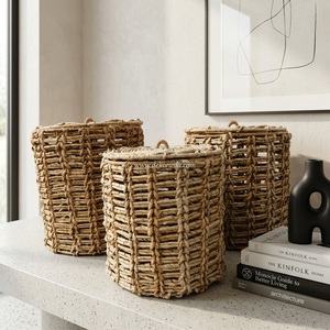 Custom <b>Large</b> <b>Storage</b> <b>Basket</b> Natural Handicraft Banana Woven Round Pattern Organizer <b>for</b> Home Decor - Product Image 6