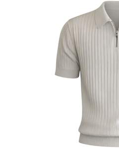 Polo de Manga Corta con Cierre de Cremallera de Cuarto, Blanco, con Cuello en Contraste, Tejido de Punto, Personalizado para Hombre, Fabricante Personalizado, Ropa Casual de Verano - Product Image 2