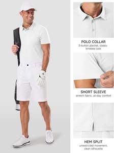 Camisa polo Oxford blanca de manga corta para hombre, informal, de color sólido, con botones, corte regular, tejido de tela. - Product Image 3