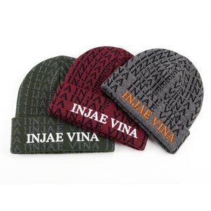 Bonnet d'hiver personnalisé en tricot jacquard bleu pastel avec revers, casquette unisexe chaude style streetwear avec logo brodé en 3D, couvre-chef vierge - Product Image 3