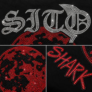 Sudadera con capucha de algodón pesado para hombre, negra, con pedrería, estilo streetwear, hombros caídos, gráfico de diamantes, personalizada - Product Image 6