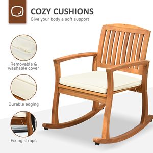 Sedia a dondolo da esterno Tranquil in legno di acacia con cuscino tonalità teak per uso in giardino - Product Image 5