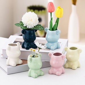 Vase en céramique ours mignon et moderne, couleur unie émaillée, ornement d'aromathérapie, décoration de bureau pour la maison et le jardin intérieur - Product Image 3