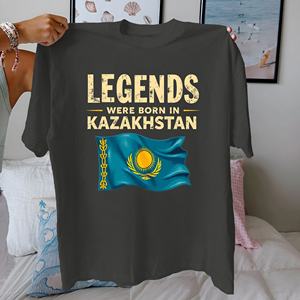 LEGENDS WERE BORN in KAZAKHSTAN เสื้อยืดผู้หญิงผ้าฝ้าย 100% พิมพ์ลายลำลอง ทรงสวมใส่สบาย - Product Image 1