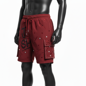 กางเกงว่ายน้ำชาย ผ้าโพลีเอสเตอร์พรีเมียม 140 GSM แห้งเร็ว สีแดงเลือดหมู พร้อมโลโก้คริสตัลแบบรีดร้อน - Product Image 4