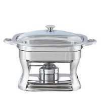 Plat à chafing carré moderne en acier inoxydable avec couvercle en verre, chauffe-plat de buffet avec brûleur à combustible pour la restauration à domicile et en hôtel
