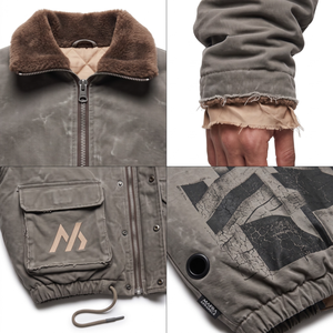 Blouson matelassé court pour homme en toile cirée épaisse, rembourrage 800 cuin, doublure en soie Habotai, vêtement d'extérieur d'hiver - Product Image 4