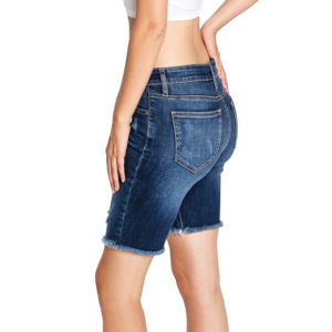High Street Women's Breathable Stone Wash Denim Jeans Shorts High Waist <b>Elastic</b> Waist 100% Cotton - Product Image 3