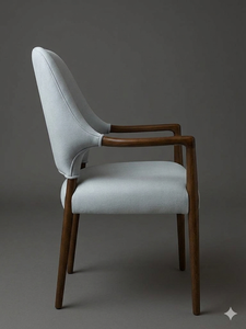 Chaise de salle à manger rembourrée moderne avec pieds et accoudoirs en bois, tissu bleu clair, design mi-siècle, meubles pour la maison - Product Image 4