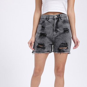 Shorts de Mezclilla Desgastados de Cintura Alta para Mujer, con Dobladillo Deshilachado, Cinco Bolsillos, Estilo Casual, 100% Algodón, Look Urbano - Product Image 1