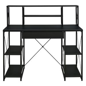 Scrivania da ufficio nera con scaffali aperti e Hutch per il tuo spazio di lavoro - Product Image 3