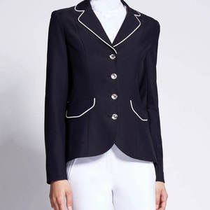 Chaqueta de Equitación para Mujer, Negra con Ribete Blanco, Poliéster y Algodón, para Salto Ecuestre, Logotipo Personalizado VI-HRJ-0052 - Product Image 5