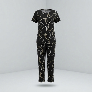 Ensemble de détente d'hiver pour femmes, taille plus, noir uni, satin 100% coton, manches longues, col élastique, taille régulière, vêtements décontractés - Product Image 1