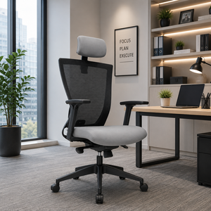 Chaise de bureau ergonomique en tissu vert avec base pivotante, cadre métallique réglable électriquement, design contemporain pour bureau à domicile - Product Image 1