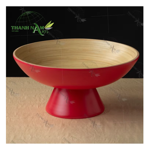 Nouveauté : Bol à fruits en bambou biodégradable et écologique avec support rouge, plat de service décoratif pour fêtes et présentation sur table de cuisine - Product Image 1