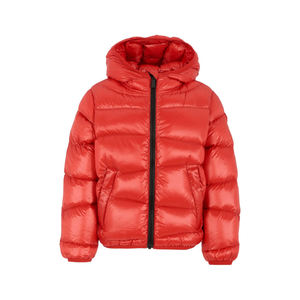 Blouson d'hiver rembourré à capuche rouge, fermeture éclair, coupe-vent, rembourrage en duvet, unisexe, décontracté, couleur unie, longueur courte, coupe standard - Product Image 1