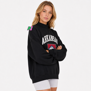 Sudadera Oversize de Cuello Alto para Mujer con Bordado del Mapa del Estado de Arkansas, Sudadera de Forro Polar para Otoño - Product Image 2