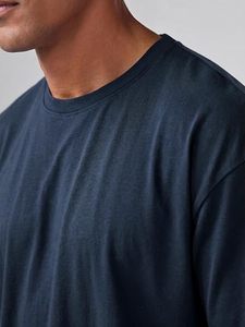 Camiseta de Hombre Azul Marino Lisa Teñida 100% Algodón Manga Corta Cuello Redondo Casual Oversize de Corte Regular Tejido Jersey - Product Image 4