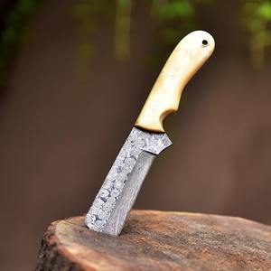Cuchillo de caza UA Supplies de acero de Damasco con espiga recta, mango de hueso de camello y patrón de gota de lluvia, estilo vaquero occidental para camping - Product Image 4
