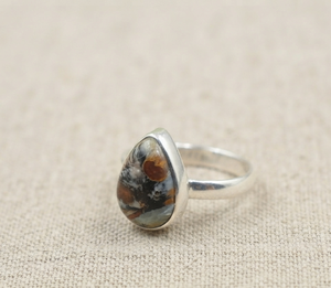 Natural Ocean Jasper Pear 925 Sterling Silver Handmade Gemstone Resizable <b>Rose</b> <b>Gold</b> Yellow <b>Gold</b> Plated Boho Jewelry for <b>Men</b> - Product Image 1