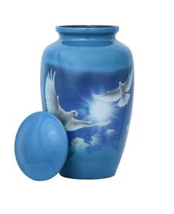 Urnes funéraires modernes en métal avec motif d'oiseau dans le ciel pour adultes et animaux de compagnie, urne commémorative écologique pour humains et animaux - Product Image 1