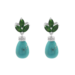 Pendientes de Plata de Ley 925 con Turquesa y Diopsido Verde, Estilo Bohemia, Joyería Fina para Mujer - Product Image 1