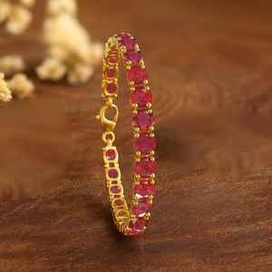 Natural Ruby Gemstone Silver Tennis <b>Bracelet</b> for Women Handmade Genuine Red Ruby July <b>Birthstone</b> 925 Silver 18k Gold Ethnic - Product Image 4