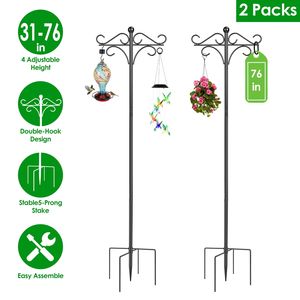 2-Packs Heavy Duty Double Shepherds <b>Hook</b> 4 Adjustable Height Bird Feeder <b>Pole</b> with 5 Prong Base Garden Hanging Basket Accessory - Product Image 3