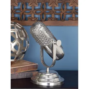 Art Deco Stainless Steel Microphone Sculpture 9 Inch Tabletop Decorative Accent for Living Room - Product Image 5