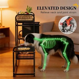 Porta Ciotole per Cani Nero, Supporto per Ciotole e Mangiatoie per Animali Domestici - Product Image 4