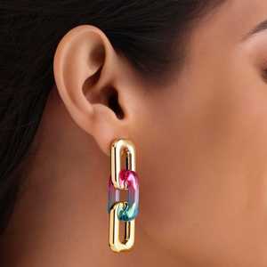 Boucles d'oreilles tendance PRAO Vibrant Acrylic & Golden Anti-Ternish CCB Chain Danglers - Product Image 4