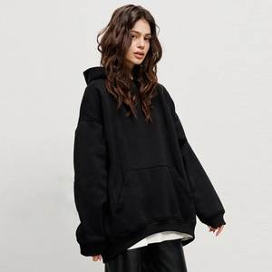 Sudadera con capucha de algodón grueso personalizada para mujer, estilo oversize con hombros caídos, bordado de parche, 400 GSM - Product Image 2