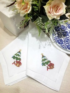 Serviettes de table en coton brodées personnalisées, réutilisables et lavables, avec ourlet festonné, pour boîte cadeau de Noël, vente en gros - Product Image 2