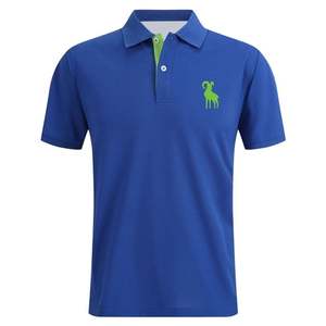 Chemise de golf pour homme en jersey polyester/coton à manches courtes, couleur corail, avec logo de chèvre imprimé par transfert thermique sur le devant, coupe décontractée classique - Product Image 3